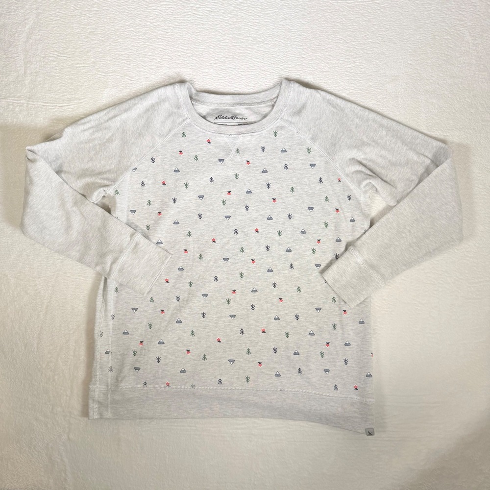 Eddie Bauer Womens‎ Crewneck Sweatshirt Landscape Print Lengend Wash Gray Size L